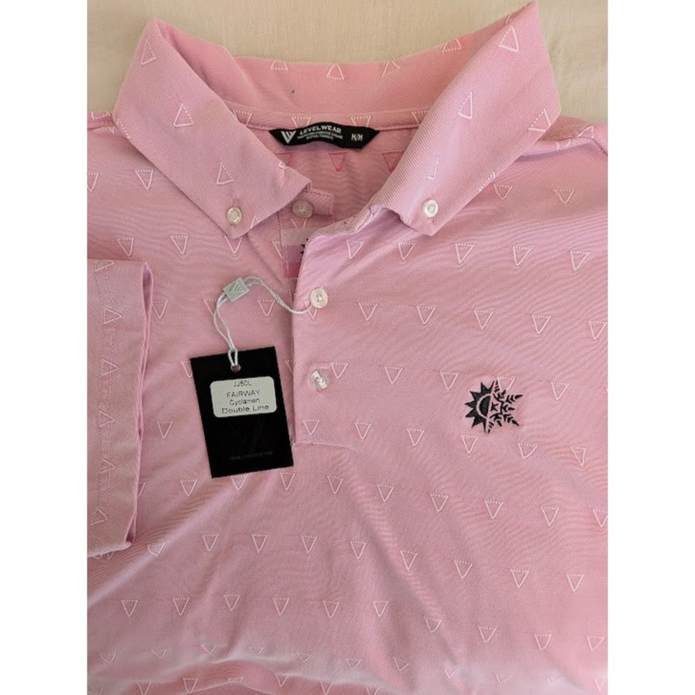 Levelwear Golf Polo Shirt Mens M Pink Geometric Sun/Snowflake Logo Button Collar